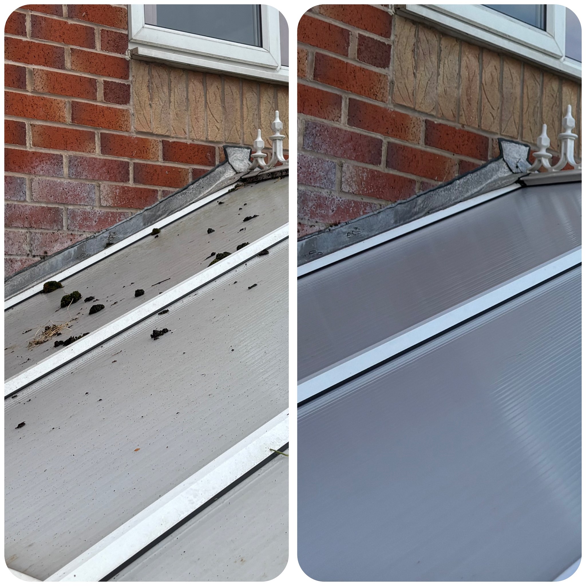 Conservatory roof cleaning service — before and after